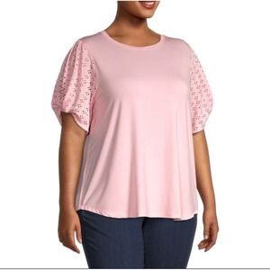 Cooper & Ella Powder Pink Pullover Blouse‎ Eyelet Sleeves Sz 2X NWOT